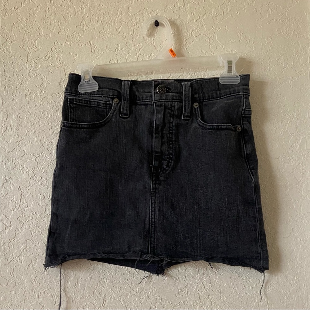 Madewell Distressed Black Denim Mini Skirt